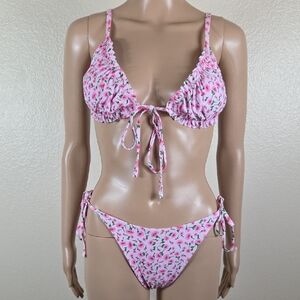 Zaful White & Pink Floral 2 Piece Bikini Swimsuit